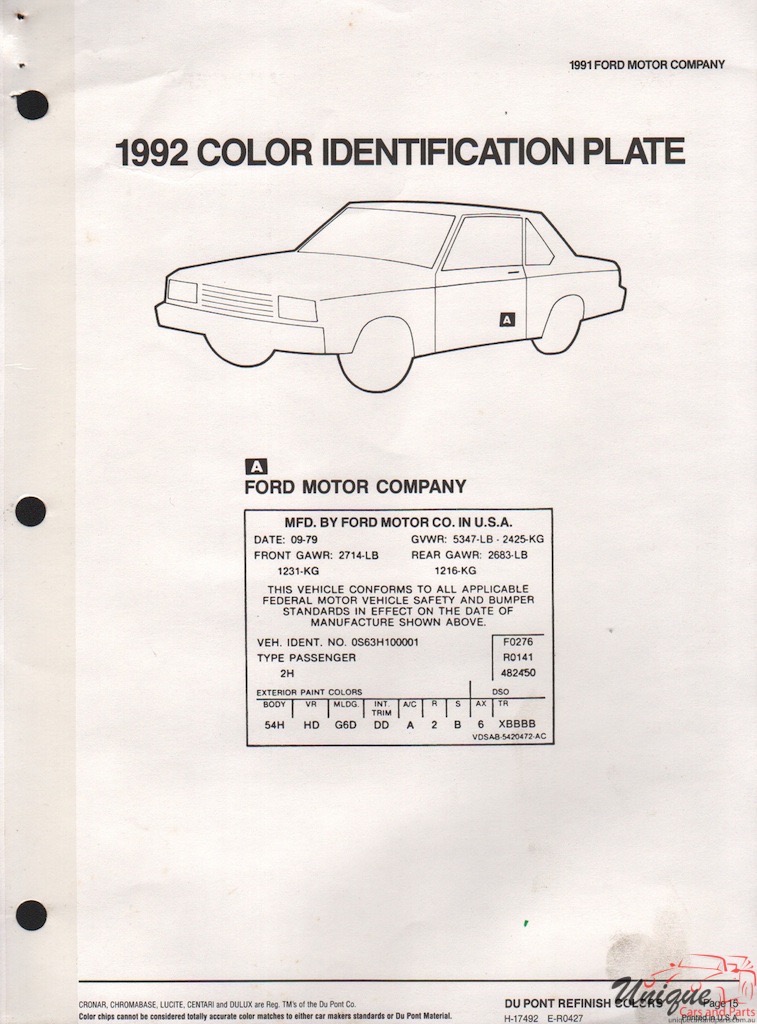 1992 Ford Paint Charts DuPont 13